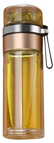 Cyrank Glas-Tee-Ei-Flasche, 450 Ml, Doppelwandige Glas-Wasserflasche Mit Tee-Ei, Tragbare Reisebecher-Tee- Und Wasser-Trennflasche(Gold)
