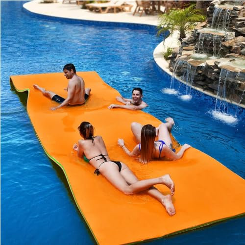 Tapis Flottant Piscine en Mousse XPE pour Piscine Plage Lac, Hamac Flottant Piscine avec Oreiller Roulé pour Sports Nautiques, Bronzage D'Eté,Orange,180X140X3.3cm
