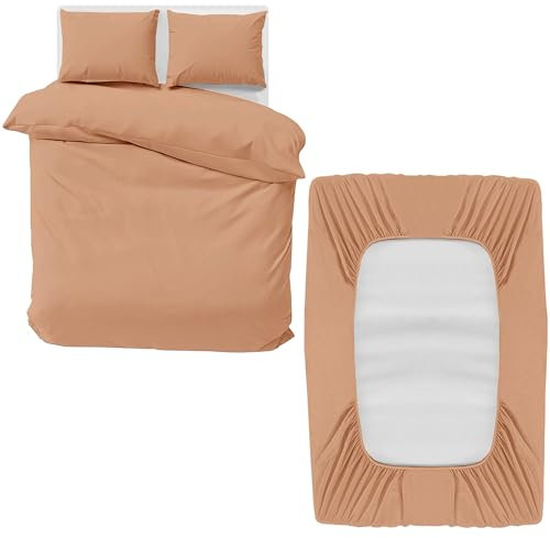 MOONLIGHT20015 Double Bedding Set 4 Piece Duvet Cover Fitted Sheet with Pillow cases Soft Brushed Microfiber Duvet Cover sets Peach