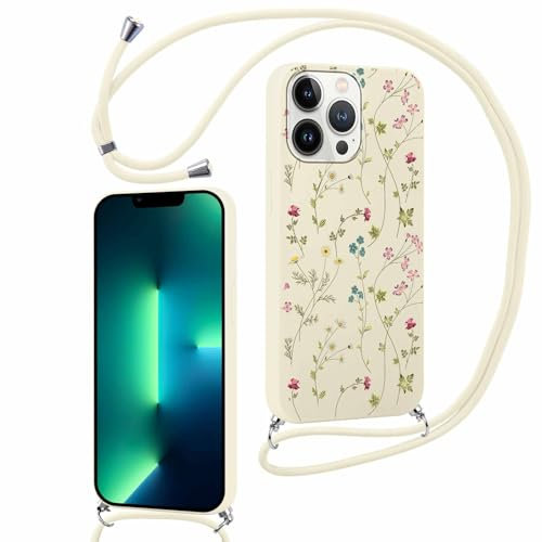 Xylota Coque Cordon pour iPhone 11 Pro 5,8, Aesthetic Motif Fleur Étui Collier Réglable Tour de Cou Lanière Corde Case, Mince Silicone Souple TPU Antichoc Housse Cover pour iPhone 11 Pro, Beige