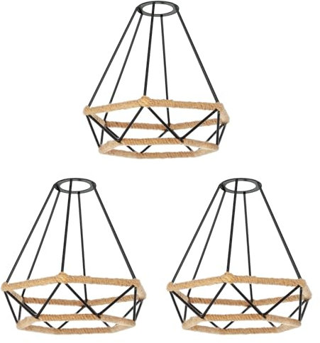 ledscom.de 3 pezzi paralume a gabbia con corda di canapa, diamante, nero, 200mm Ø