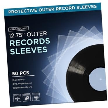 TNP 50 Vinyl Outer Sleeves Cover - Thick 3 Mil Vinyl Protective Sleeves 12.75 x 12.75 - Crystal Clear Plastic Record Sleeve for Single & Double LP Album Covers Storage Collection