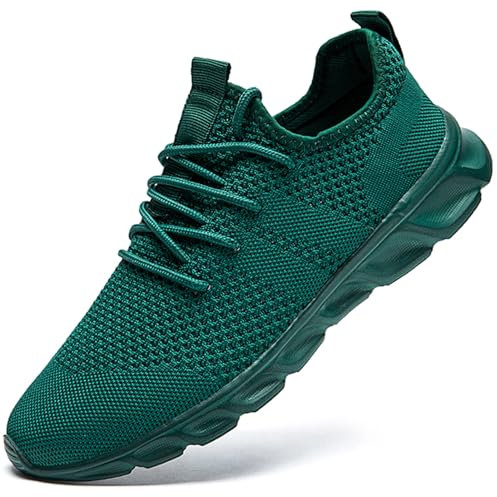 MGNLRTI Herren Sneaker Walkingschuhe Atmungsaktiv Straßenlaufschuhe Leicht Freizeit Sportschuhe für Hallen Outdoor Jogging Workout Fitness Tennisschuhe Mode Dunkelgrün 42