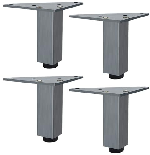SZLXJMFL Möbelfüße Grau, 4er Set Möbelfuß, Höhenverstellbar: 6-40cm Sofasfüße Vierkant Schrank Füße Couchtisch Beine Sockelfuß Tischfüße Aluminiumlegierung Mit Schrauben-10cm/4