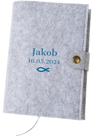 personalisierbare Gotteslobhülle aus Filz (Farbe & Stickerei wählbar) - Buch Hülle mit Namen & Datum für katholisches Gebet- und Gesangbuch zur Kommunion oder Firmung personalisierbar