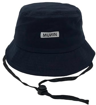 Munin Gorro de Pescador Azul Marino, Bucket Hat, Navy Blue, Hombre/Mujer, Gorro del Pescador con Cuerda, Algodon 100% Sombreros Pescador para Streetwear y Deportes de mar