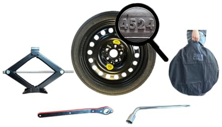 Kit Roue de secours Galette compatible avec Hyundai Kona Hybrid 2023> avec Cric, Clé, Gants et Sac 145/90R16