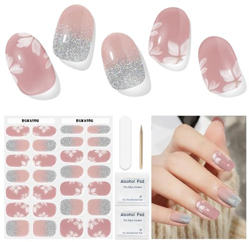 Semi Cured Gel Nail Strips - 28 Stickers, Self-Adhesive Wraps for Salon-Quality Manicure - Works With Any Nail Lamps