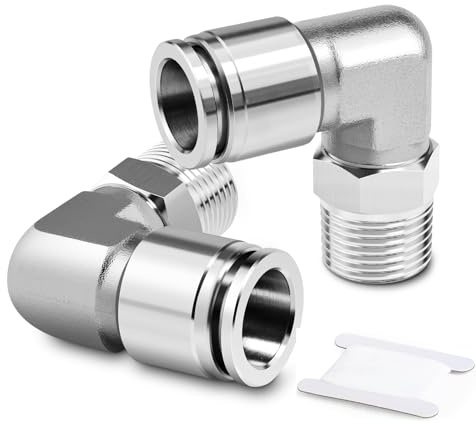 TAILONZ PNEUMATIC Raccordi a gomito in acciaio inox 304 filettatura maschio 10 mm OD guaina x 3/8 BSP push-in PL10-03 (confezione da 2)