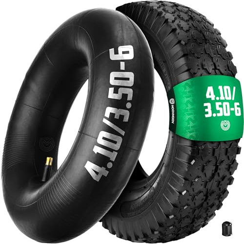 MOOVMOOV Pneu Brouette 3.50-6 (4.10/3.50-6) avec Chambre à air Valve Droite Incluse - Pneu de Brouette 4PLY Renforcé 147kg Charge Max - Non Highway Speed - Compatible Pour Roue 3.50-6, 4.00-6, 4.10-6