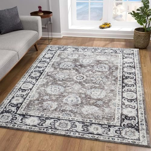 MOONLIGHT20015 Washable Rugs Living Room 80x150 cm - Fluffy Vintage Area Rugs for Bedroom - Non Slip Low Pile Soft Boho Rug Carpets for Lounge - Traditional Large Bedside Rug Easy To Clean, Harmony