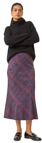 Roman Tulip Fluted Skirt for Women UK - Ladies Paneled Autumn Winter Soft Evening Work Party Night Out Office Thick Work Floral Check Paisley Print Vacation Comfy - Red - Size 14