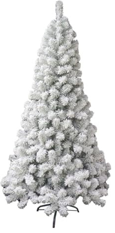Albero di Natale Pan di zucchero Bianco Verde Innevato 455 Densi Rami Realistico Molto Folto Alta Qualità PVC Antifiamma con Base (180cm)