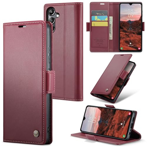 Rerzoiro Coque pour Samsung Galaxy A05s, Étui Housse en RFID Protection Premium PU Cuir Portefeuille Rabat Case Magnétique Stand Antichoc, Étui Case pour Samsung A05s, Rouge
