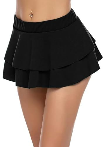 Risipu Femmes Mini Jupe Sexy plissé Couleur Unie Mini Jupe pour Les vêtements de Vacances fête Plage Taille S - XXL