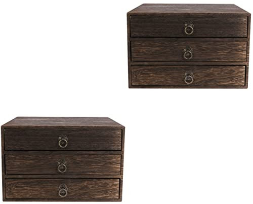 Vintage Holz Aufbewahrungsbox Hocker Set mit Schublade für Büro Schreibtisch Dekoration 2 Stück Set