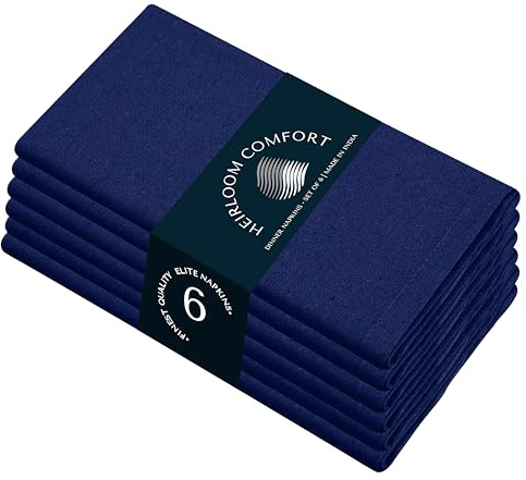 HEIRLOOM COMFORT Blaue Stoffservietten 6er Set, 100% Baumwolle, 43 x 43 cm, weiche, waschbare wiederverwendbare Servietten, perfekt für Hotels, Restaurants, Mittagessen, Hochzeiten, Veranstaltungen,