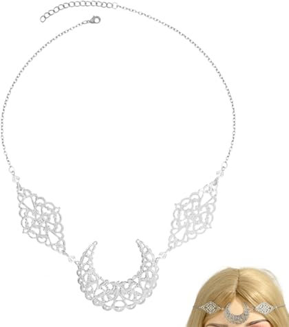 Gaodercha Boho Mond Kopf Kette Böhmische Haar Schmuck Hohl Mond Haarband Vintage Halbmond Haar Kette Silber Filigran Mond Kopfschmuck Elfen Kopfschmuck Mond Kette Haarkette für Frauen und Mädchen