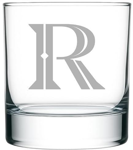 R Personalisiertes Whiskyglas mit Buchstabe R – Hochwertiger Tumbler 30cl – Geschenk mit Initialen Buchstaben – Stilvolles Whiskey Glas mit Gravur