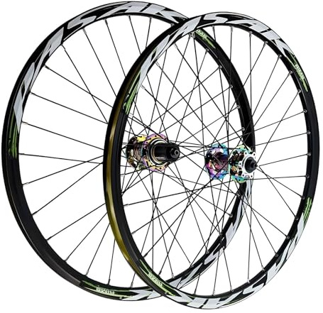 LYYCX AuroraXQ Mountainbike Laufradsatz 26/27.5/29 Zoll, Doppelwand Legierung Scheibenbremse MTB Räder, 32H Edelstahlsprecher Fahrradräder HG Hub 7-12 Geschwindigkeit(Bunt,26 Zoll)