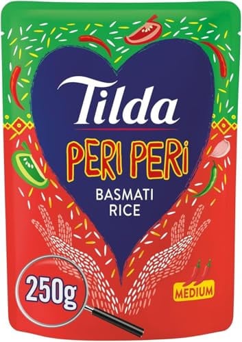 Tilda Peri Peri Basmati Rice, Medium Heat, Microwave Ready Meal, Gluten Free, 250g Pouch (Pack of 1)