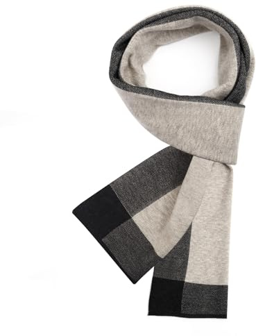 Gucass Herren Schal Winter Warm Kaschmir Vermischt, Classic und Elegant Plaid Männer Schals, 5% Merino Dicker Warmer Weicher Winterschal 180x30cm, Grau