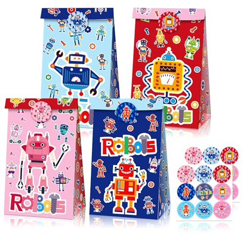 Roboter Partygeschenktüten Rennwagen Party Bonbontüten Roboter Party Tüten | 12 Stück Roboter Partygeschenktüten Rennwagen Party Roboter Party Tüten Geburtstagsartikel zum Thema Zahnräder