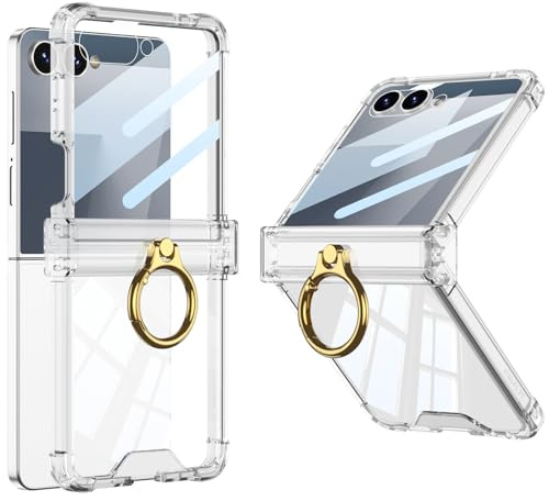 Mipoclea Funda Transparente para Samsung Galaxy Z Flip 7 con Soporte de Aro y Protección de Bisagra y Protección de Pantalla, Airbag a Prueba de Golpes Carcasa para Z Flip 7 (Transparente)