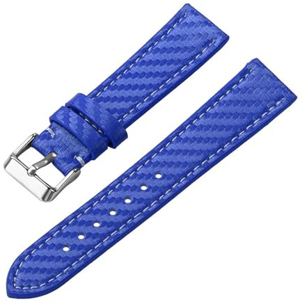 HuanJ Uhrenarmband aus echtem Leder mit Kohlefaser, 18 mm, 20 mm, 22 mm, 24 mm, Armband aus Kohlefaser-Korn(Blue,20mm,Black buckle)
