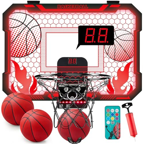 VROGTIK Indoor Basketball Hoop for Kids with 7 Color LED Lights, Remote Control, Over-the-Door Mount, Scoreboard - Gifts for 4-12 Year Old Boys & Girls
