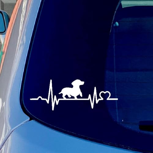 Dackel Herzschlag Auto Aufkleber – Individueller Vinyl Sticker für Heckscheibe, Scheibe oder Karosserie 20x7cm