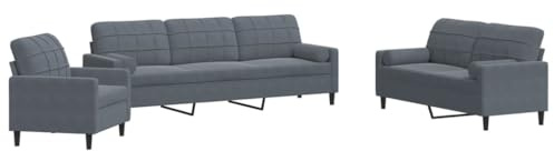 XHNIFBN 3-TLG. Samt Sofagarnitur Grau 77x77x80 cm Sessel 2-Sitzer & 3-Sitzer Couch Mini Sofa mit Nackenkissen Modernes Design Robustes Metallgestell Komfortabel für Wohnzimmer Büro Gästeecke