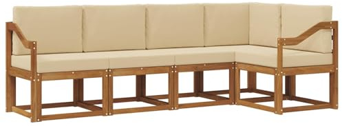 vidaXL Sofa Set mit Kissen 5 pcs Natur und Beige, Gartenlounge, modernes Outdoor-Sofa, sectionale Möbel, langlebiges Patioset, Bequeme Terrassen-Sitzgelegenheit