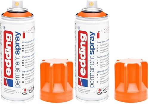 Edding 5200 Spray Permanente, Arancione Fluo, 200 Ml, Vernice Acrilica Premium per Dipingere e Decorare Vetro, Metallo, Legno, Ceramica, Plastica, Tela, Smalto Acrilico, Vernice Spray