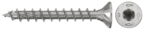 fischer Spanplattenschraube PowerFast II CTF 4,5 x 30 A2 200, Senkkopf, Innenstern-TX-Aufnahme, Vollgewinde, Edelstahl A2, für eine oberflächenbündige Montage in Holz, 200 Stück