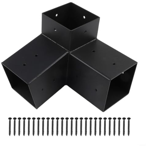 Support mural pour pergola de toit incliné pour poteaux de 4 x 4 – Kit de fixation pour traversin d'angle en acier robuste pour tonnelle de jardin, terrasse, structure extérieure, noir (droite 15°)