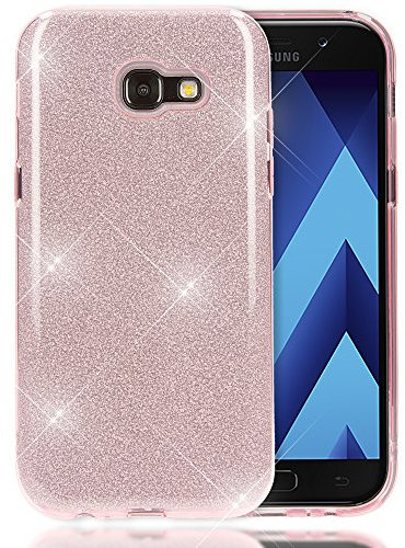 NALIA Handyhülle kompatibel mit Samsung Galaxy A5 2017, Glitzer Slim Silikon-Case Back-Cover Schutzhülle, Glitter Sparkle Handy-Tasche Bumper, Dünne Bling Strass Smart-Phone Hülle, Farbe:Pink