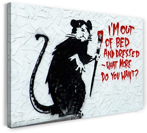 Printed Paintings Leinwand (60x40cm): Banksy - Ratte mit Pinsel What do You Want? Rat I'm Out o