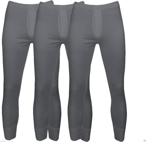 Pack of 3 Men's Extreme Hot Thermal Underwear Long John Brushed Inside Free Post Size S-XXL (XX-Large, Grey)
