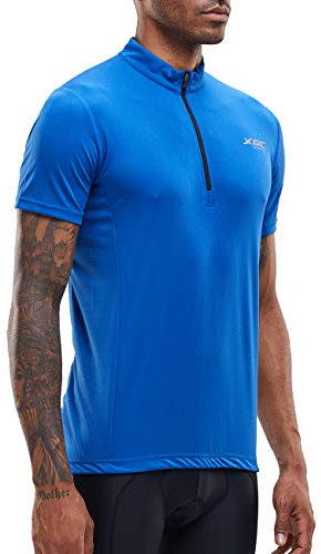 XGC Herren Kurzarm Radtrikot Fahrradtrikot Fahrradbekleidung für Männer mit Elastische Atmungsaktive Schnell Trocknen Stoff (Blue, S)