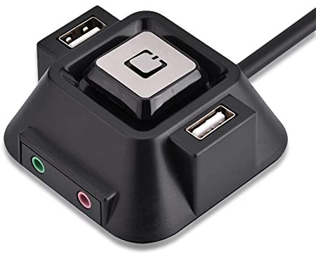Wendry Desktop-Computer-Netzschalter, mit Zwei USB-Anschlüssen, Power Reset Taste mit Audiomikrofonanschluss, für Internetcafés, Familien, Unternehmen usw