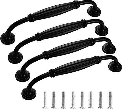 BETOY 4pcs – Asa Barra de puerta mueble - tipo europeo, negro Vintage Puerta Retro Hierro Muebles Cocina Armario Cajón Tire Tiradores y Pomos con Forma de Carcasa 128mm