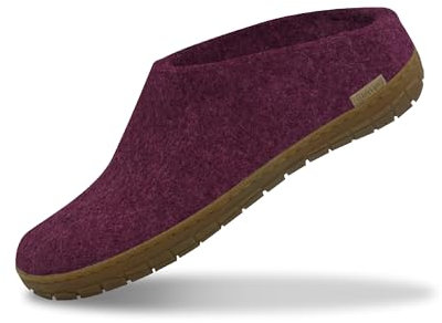 GLERUPS Hallenschuhe Damen & Herren (Cranberry) | Unisex Wollpantoffeln mit Ledersohle