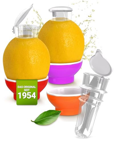 3 x Patent-Safti Zitronenpresse Zitronen-Ausgießer Orangen-Limetten-Zitronen-Entsafter Manuelle Saft-Presse Citruspresse (Orange Rot Pink)
