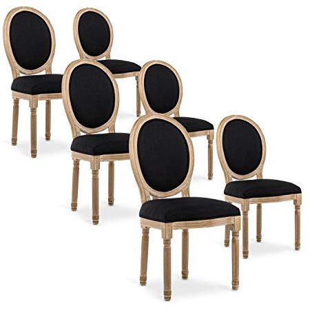 INTENSE DECO Lot de 6 chaises médaillon Louis XVI Tissu Noir