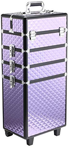 HOMCOM Maletín de Maquillaje Profesional con Ruedas Universales Distintos Niveles Asa Extensible Maletín Maquillaje Trolley Aleación de Aluminio 33.5x23x76/95.5 cm Violeta