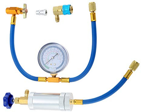 Aupoko AC Oil Injector Tool Kit, R134A Refrigerant Charging Hose with Gauge Oil Injector with Low Side Quick Coupler, R12 to R134A Conversion Adapter for Air Conditioner System