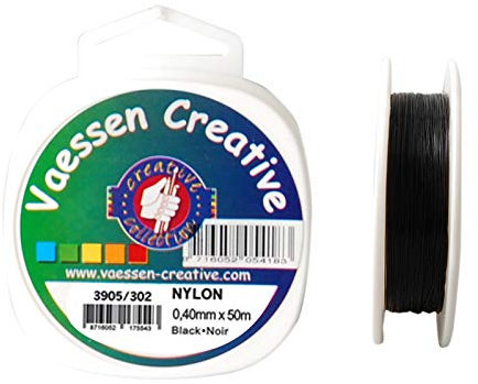 Vaessen Creative Filo di nylon nero, bobina da 0,4 mm x 50 m, filo di nylon antistrappo, filo di nylon, filo perlato, lenza da pesca per fai da te, cucito, filo di perline e appendere oggetti