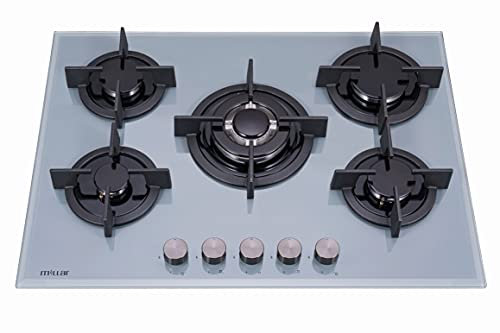 Millar GH7051PA - Piano cottura in vetro temperato con 5 bruciatori a gas, 70 cm, colore: GRIGIO
