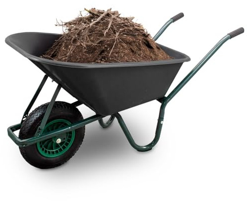 BITUXX Schubkarre 100L Schubkarren Scheibtruhe Schiebkarre Bauschubkarre mit PVC Wanne und Luftreifen bis 250kg (Schubkarre mit PVC Mulde Schwarz)